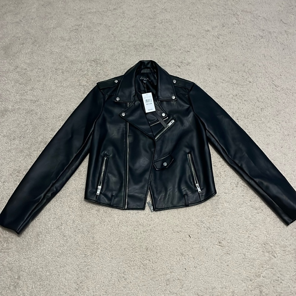 NEW Black Leather Jacket (Size M)